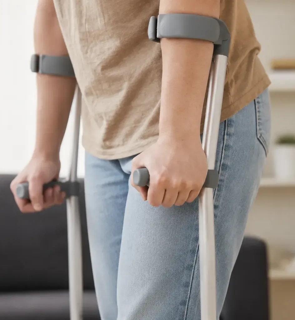 Person walking with crutches